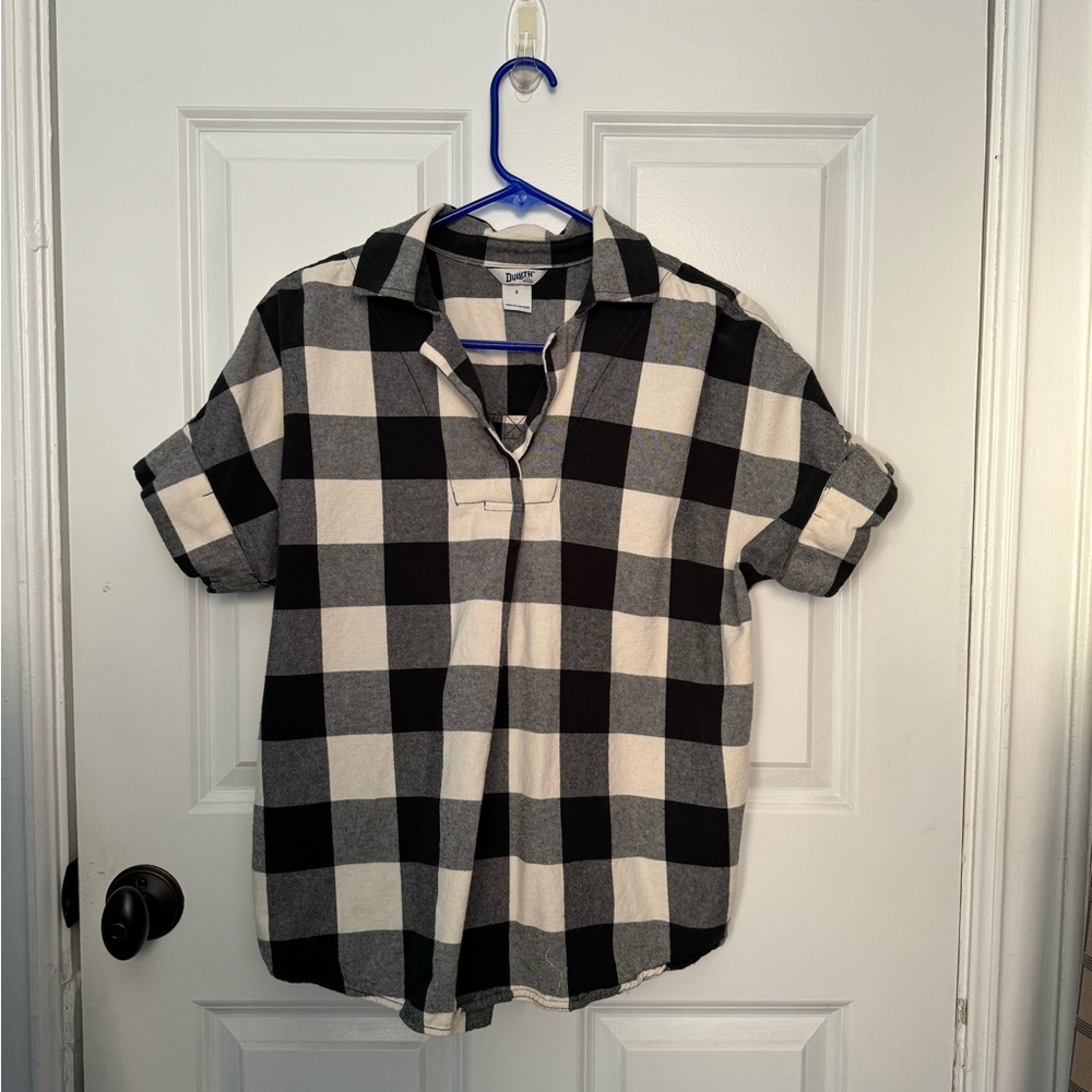 Duluth Trading Co short sleeve Buffalo plaid flannel Size S